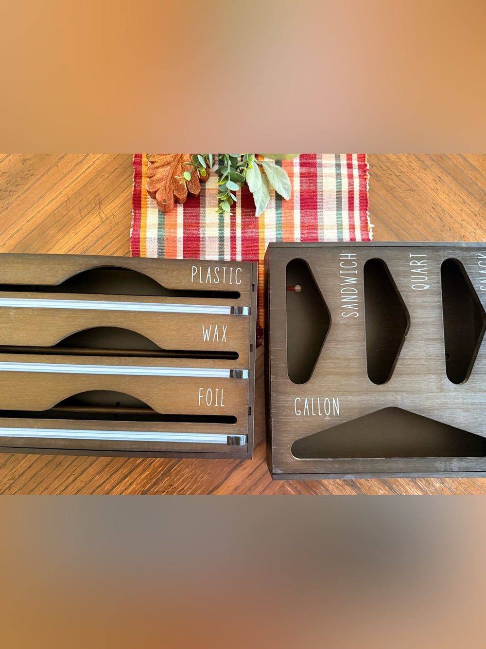 Bamboo Kitchen Organizer Set – Bag Storage + Foil/Wrap Dispenser